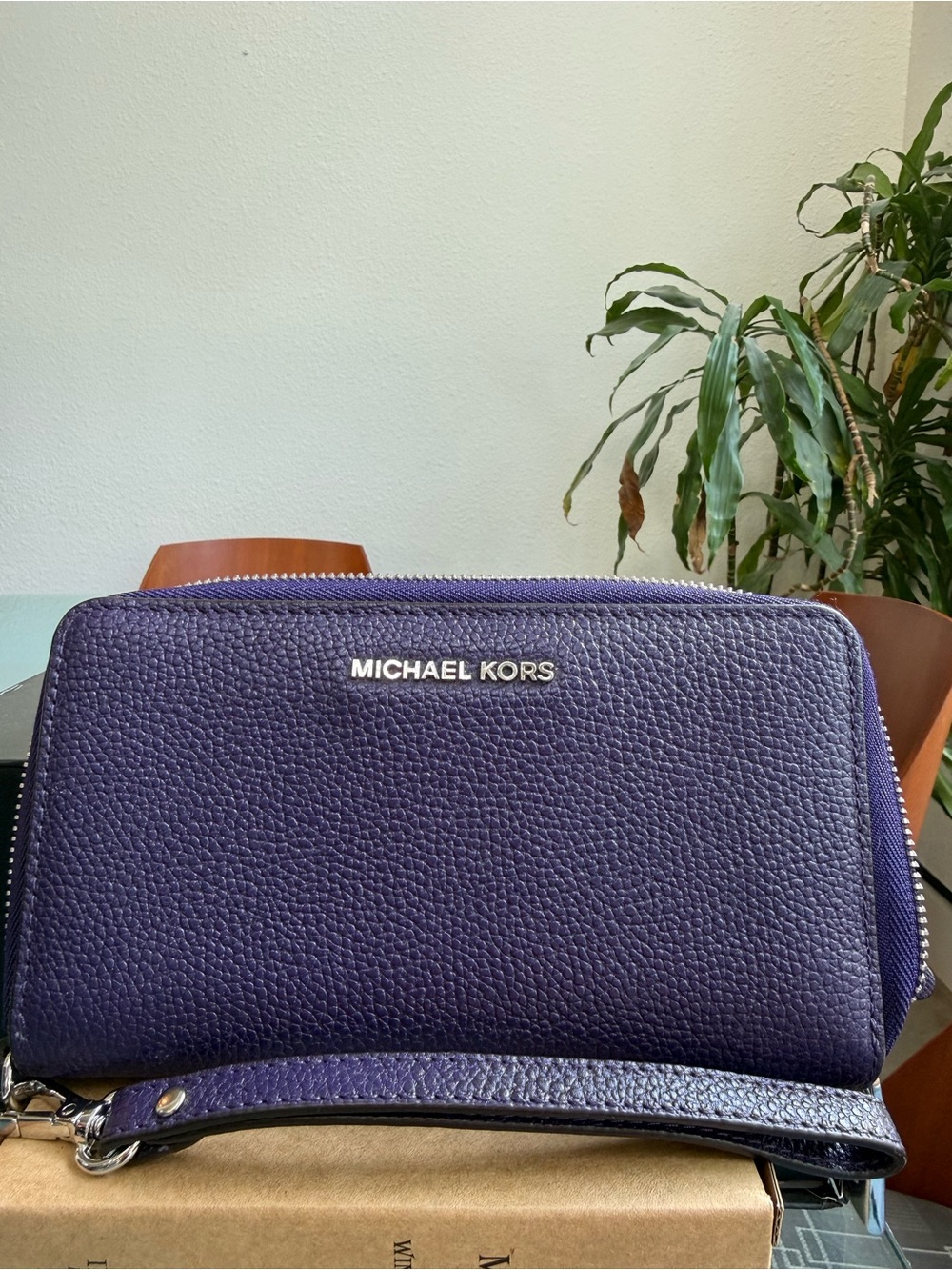 Michael Kors Deep Purple Pebbled Leather Wristlet Wallet